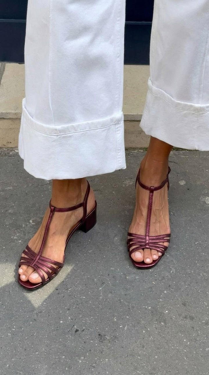 Allegra Sandalen | Quadratischer Absatz, Metallschnalle, Gold
