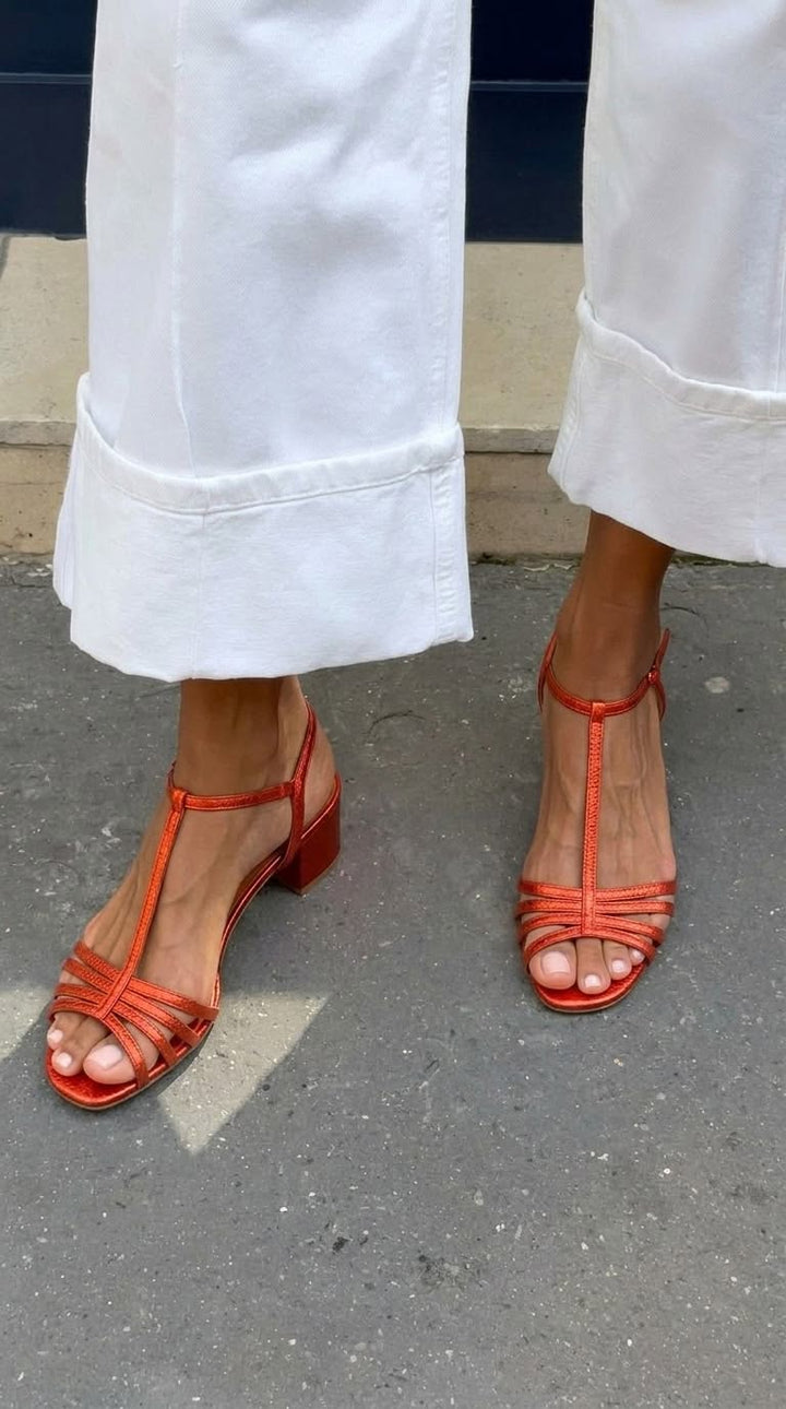 Allegra Sandalen | Quadratischer Absatz, Metallschnalle, Gold