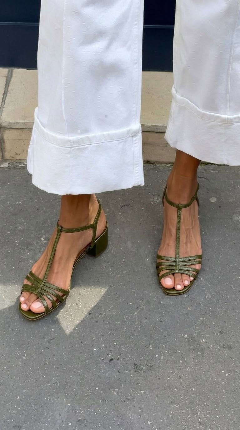 Allegra Sandalen | Quadratischer Absatz, Metallschnalle, Gold
