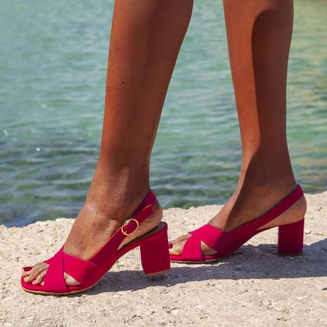 Celeste Sandalen Damen | Blockabsatz, Verstellbarer Rückengurt, Kreuzriemen, Sommerschuhe