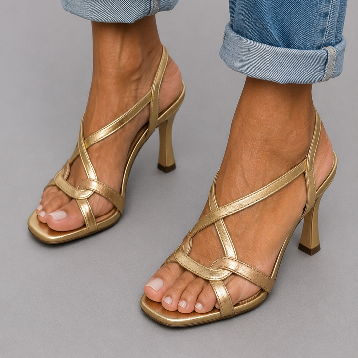 Elina Sandalen Damen | Elegante Riemen, Stiletto-Absatz, Metallic-Finish