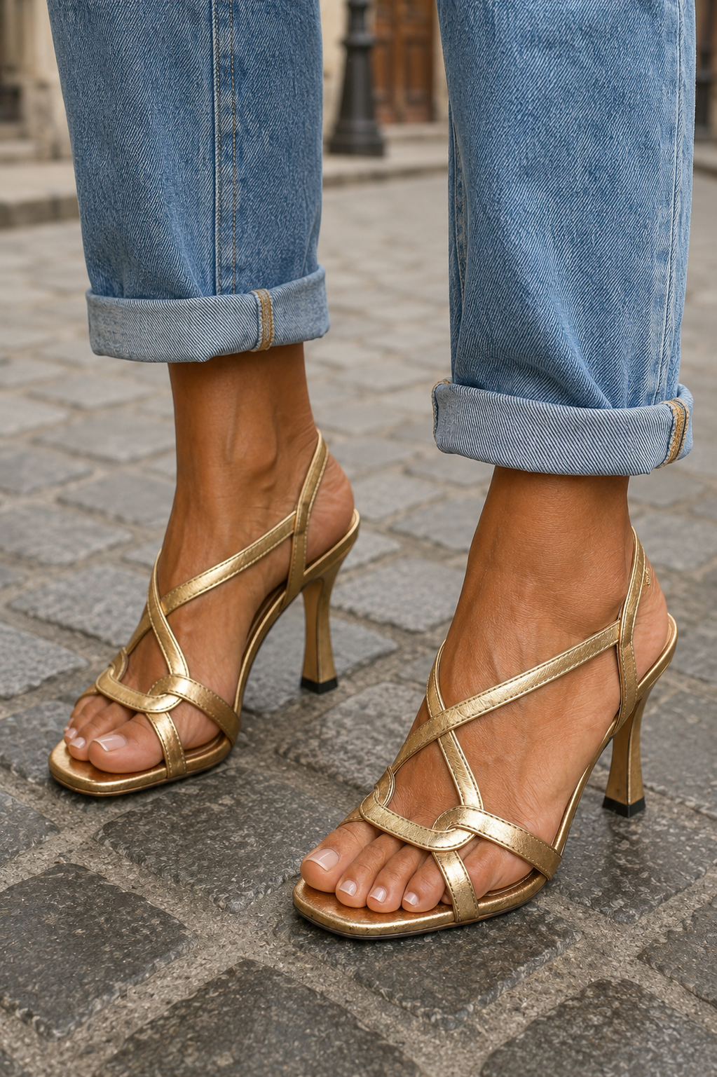 Elina Sandalen Damen | Elegante Riemen, Stiletto-Absatz, Metallic-Finish