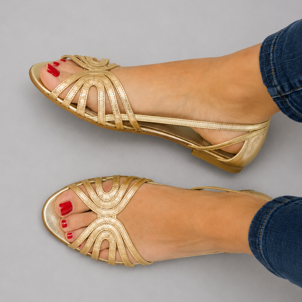 Elysia Sandalen Damen | Metallic Finish, Leichtes Cut-Out-Design