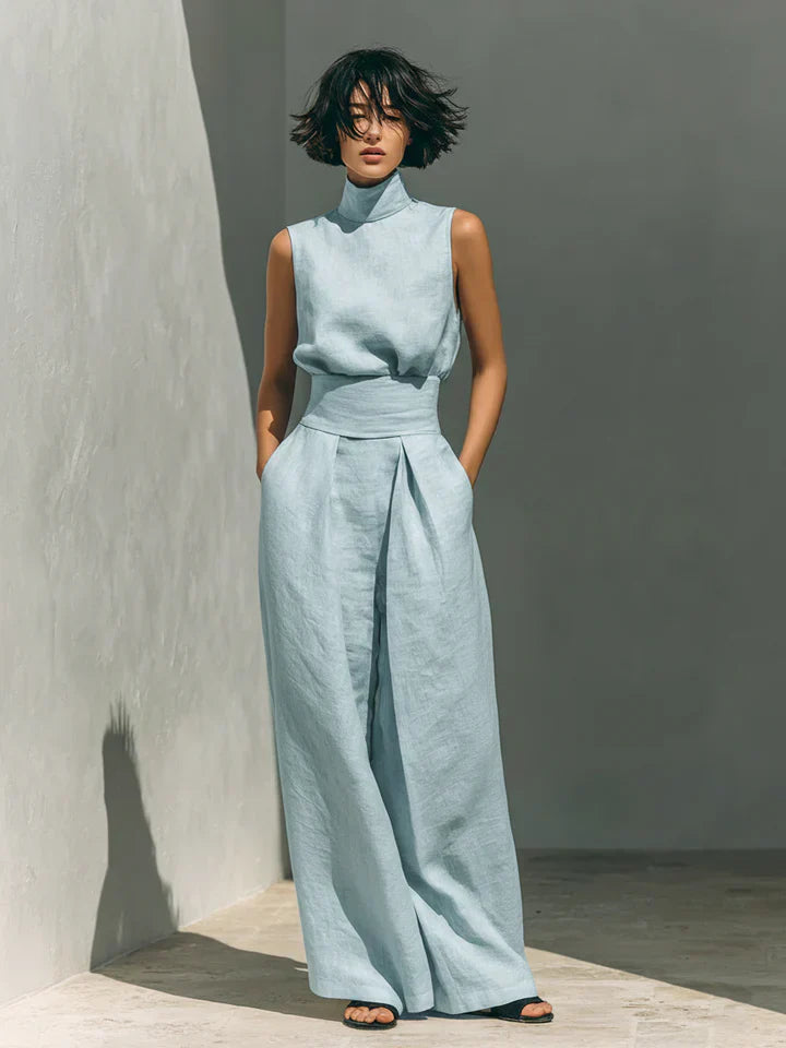 Fiora Damen Set | Baumwoll-Leinen Tanktop & Weite Hose