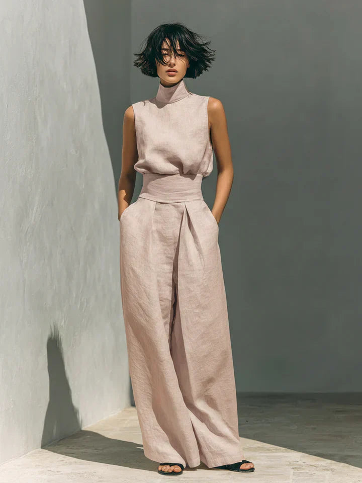 Fiora Damen Set | Baumwoll-Leinen Tanktop & Weite Hose