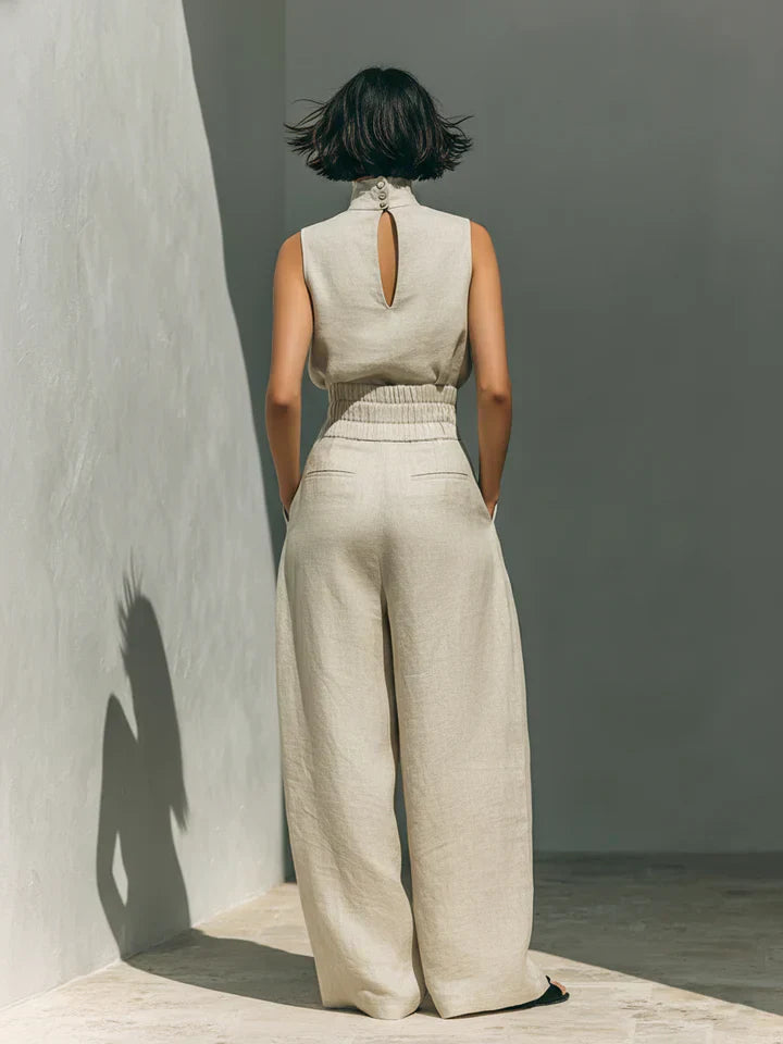 Fiora Damen Set | Baumwoll-Leinen Tanktop & Weite Hose