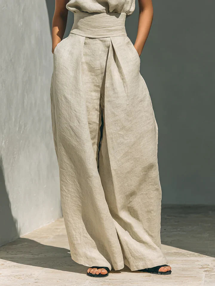 Fiora Damen Set | Baumwoll-Leinen Tanktop & Weite Hose