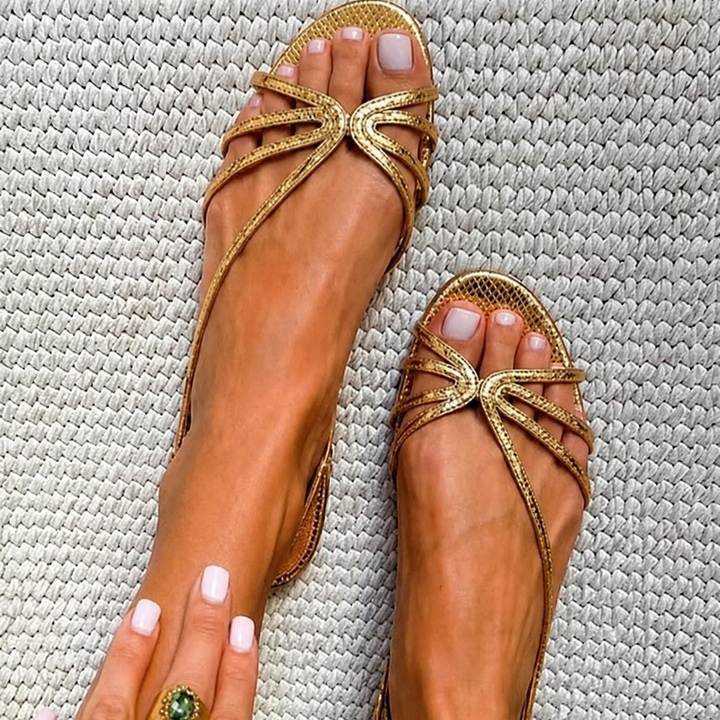 Gina Sandalen Damen | Metallic-Finish, Verstellbare Riemen, Stoßdämpfende Sohle