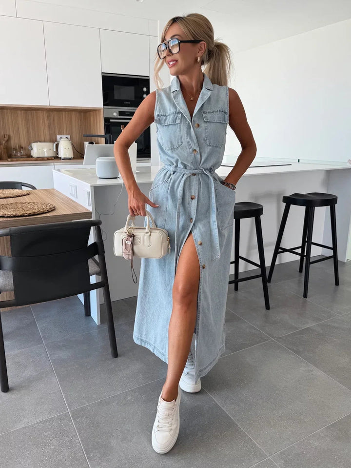 Isla Maxi Kleid | Weicher, Atmungsaktiver Denim, Ärmellos