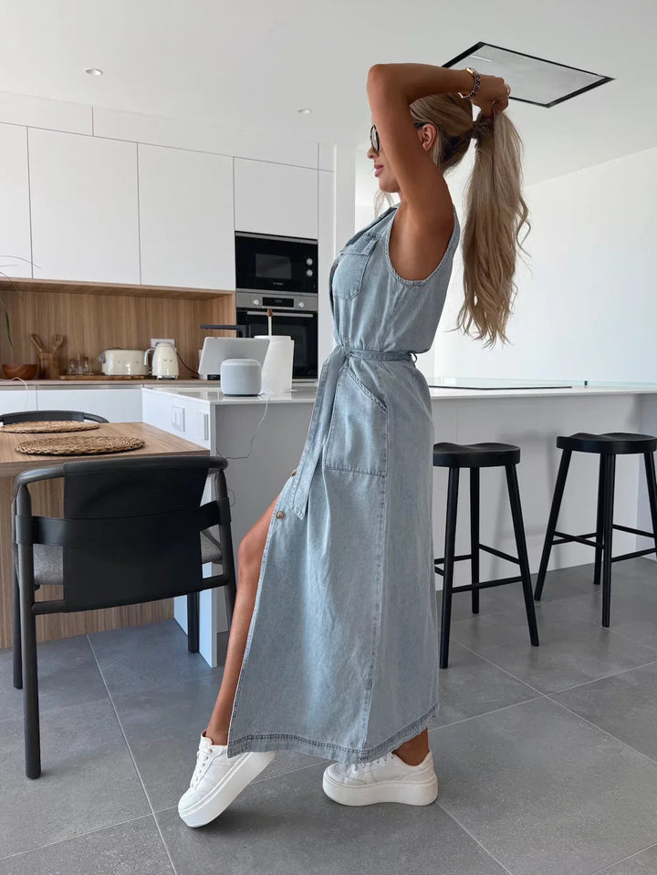 Isla Maxi Kleid | Weicher, Atmungsaktiver Denim, Ärmellos