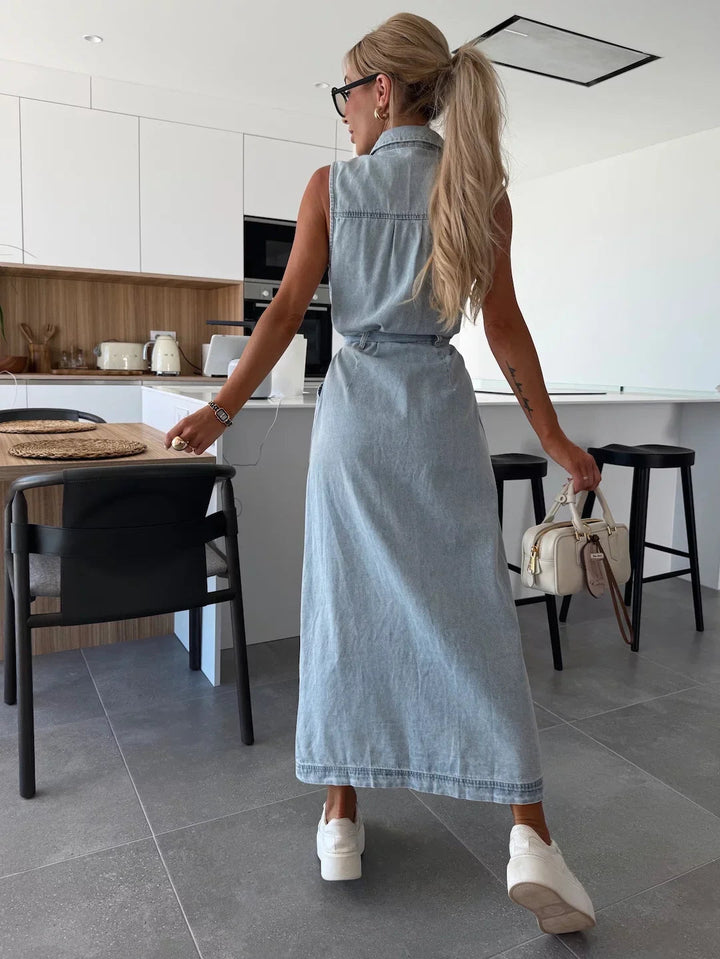Isla Maxi Kleid | Weicher, Atmungsaktiver Denim, Ärmellos