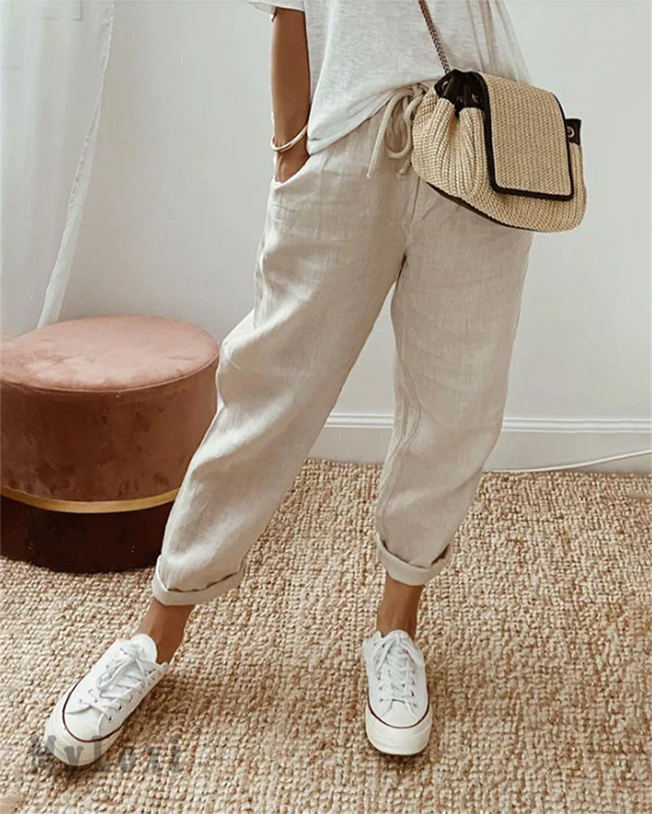 Lina Leinenhose Damen | Atmungsaktiv, Hohe Taille, Baumwoll-Leinen