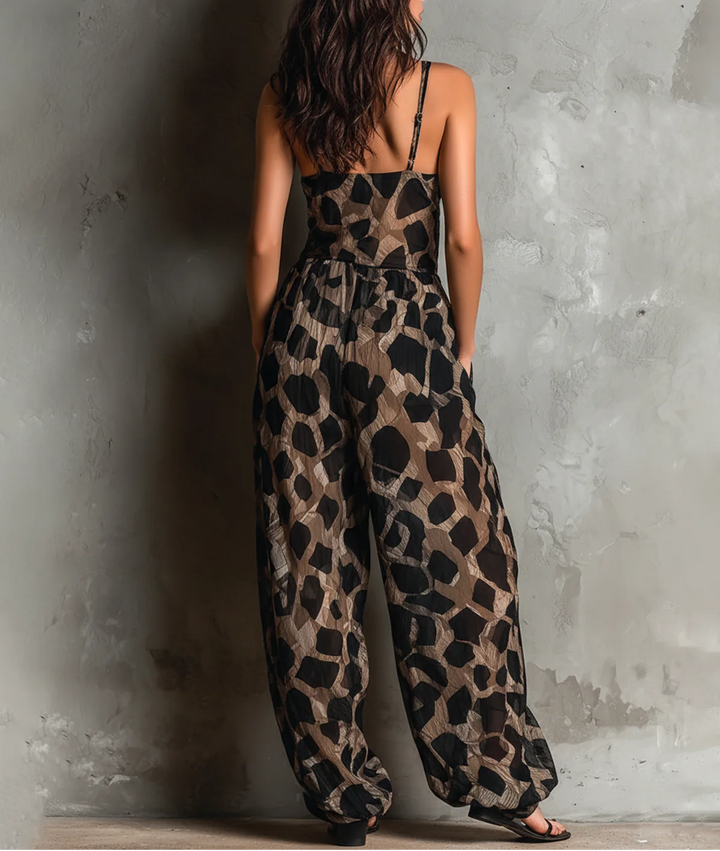 Rosa Damen Overall | Chiffon, Lockere Passform, Animal-Print