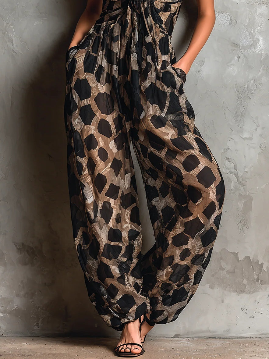 Rosa Damen Overall | Chiffon, Lockere Passform, Animal-Print