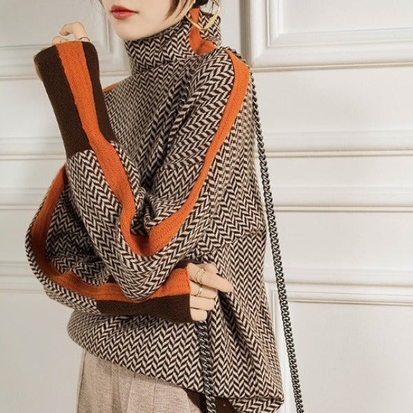 Eleanor | Luxuriöse Rollkragenpullover im Fischgrätmuster