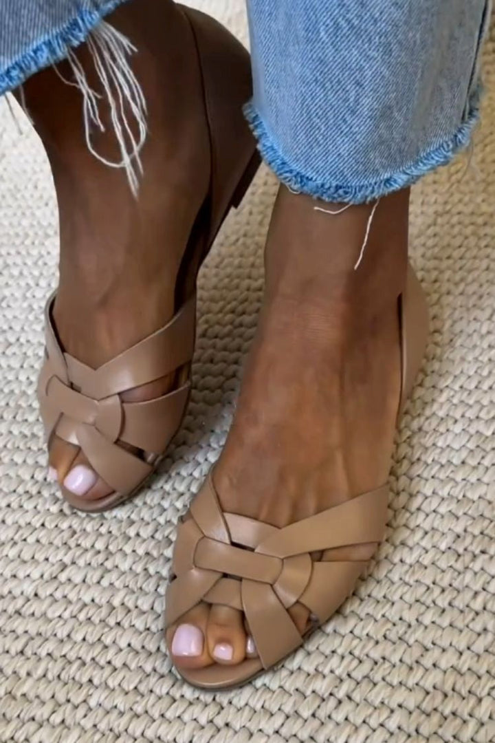 Sera Damen Sandalen | Gewebtes Kunstleder, Leichte Flache Sohle