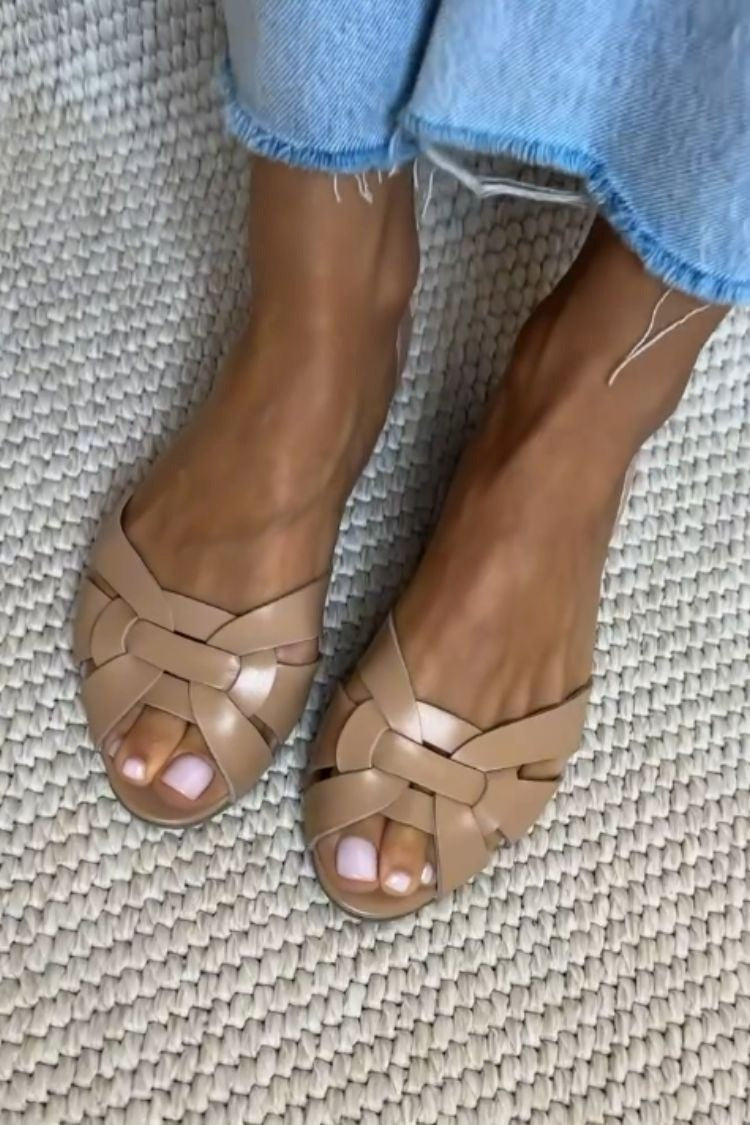 Sera Damen Sandalen | Gewebtes Kunstleder, Leichte Flache Sohle