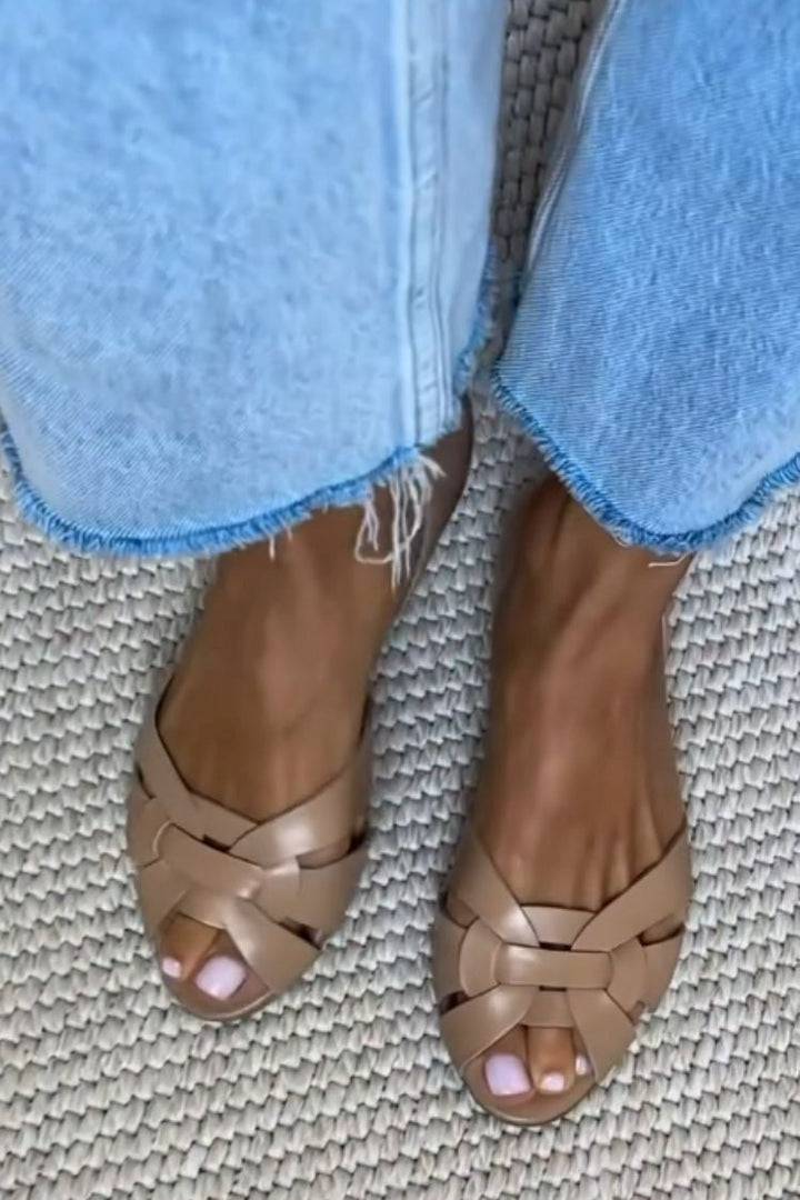 Sera Damen Sandalen | Gewebtes Kunstleder, Leichte Flache Sohle