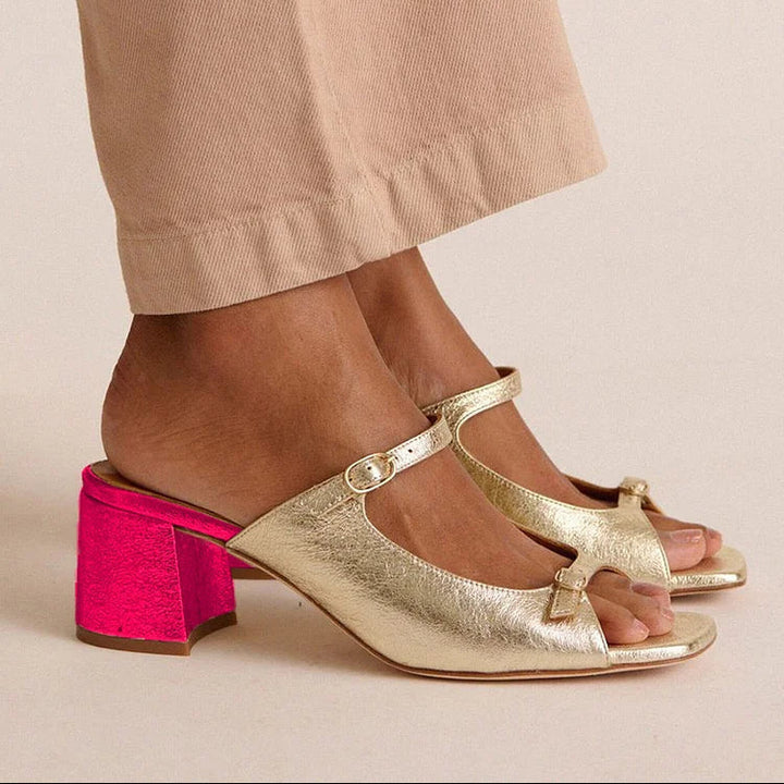 Vela Komfort-Absatzsandalen | Klobiger Absatz, Goldene Details