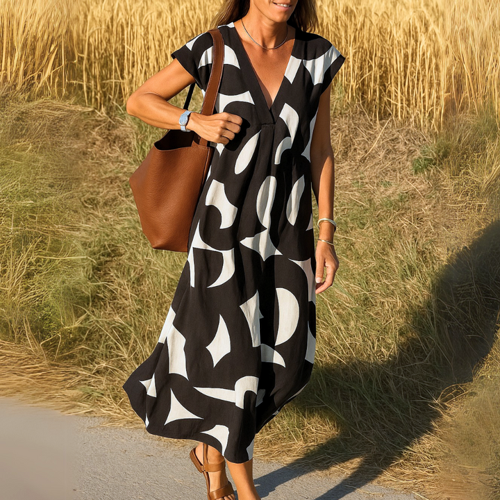 Viona Kleid Damen | Leichtes Material, V-Ausschnitt mit Schleife