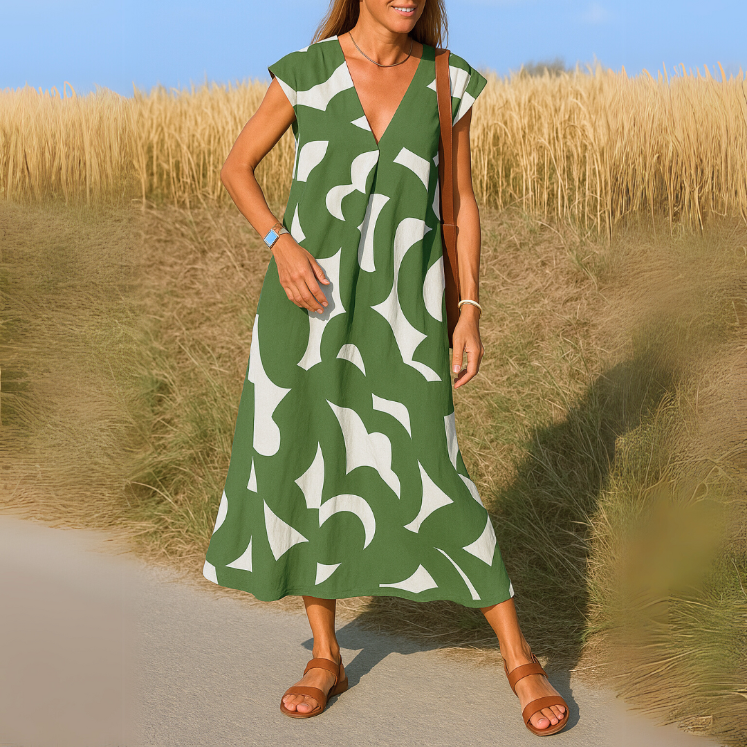 Viona Kleid Damen | Leichtes Material, V-Ausschnitt mit Schleife