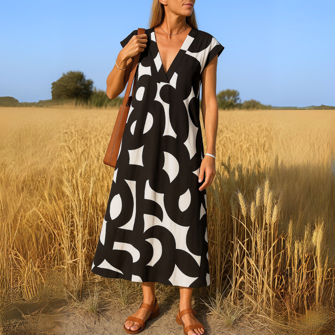 Viona Kleid Damen | Leichtes Material, V-Ausschnitt mit Schleife
