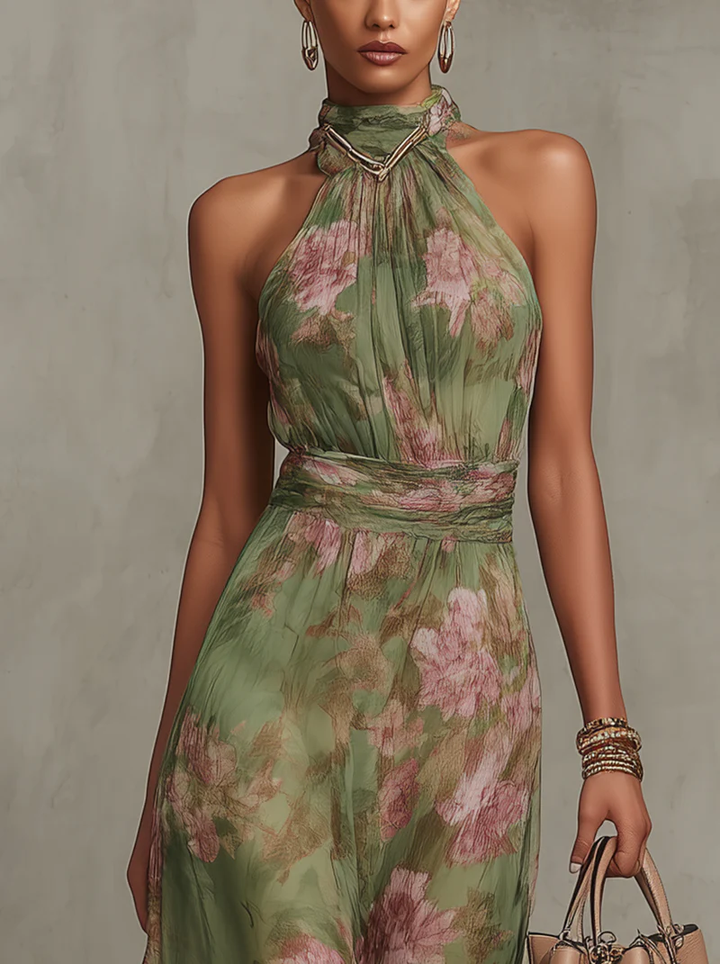 Selene | Maxi-Kleid Halter mit Blumenmuster