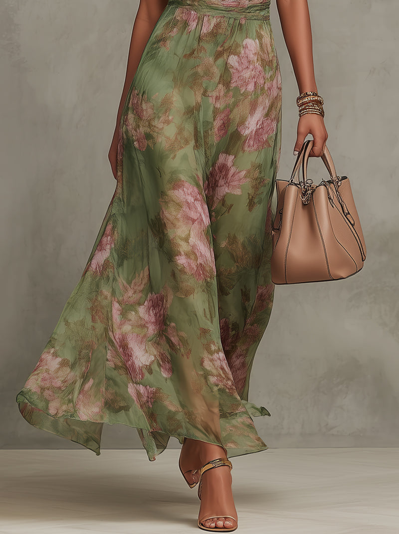 Selene | Maxi-Kleid Halter mit Blumenmuster
