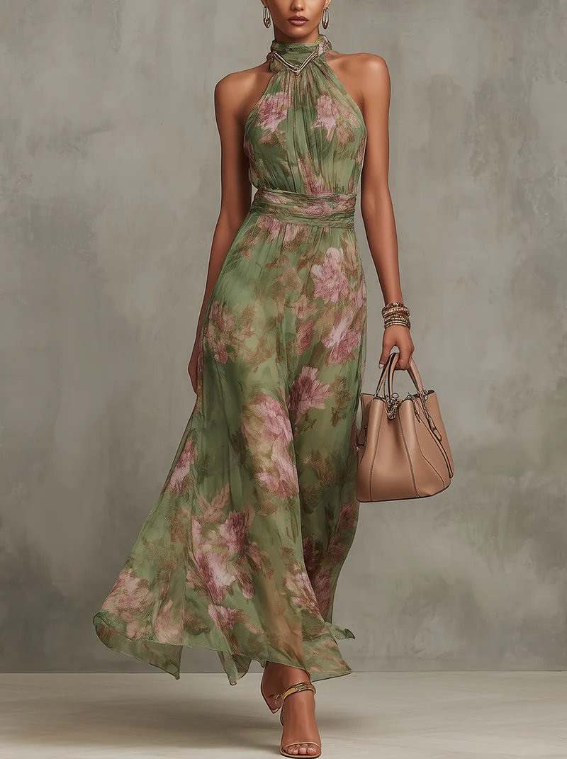 Selene | Maxi-Kleid Halter mit Blumenmuster